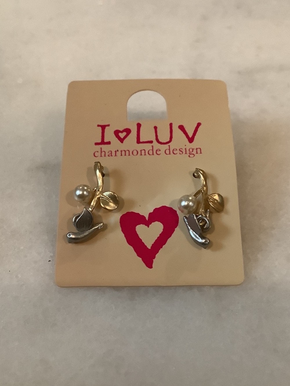I♥LUV Gold & Silver Pearl Leaf Earrings, Brand New